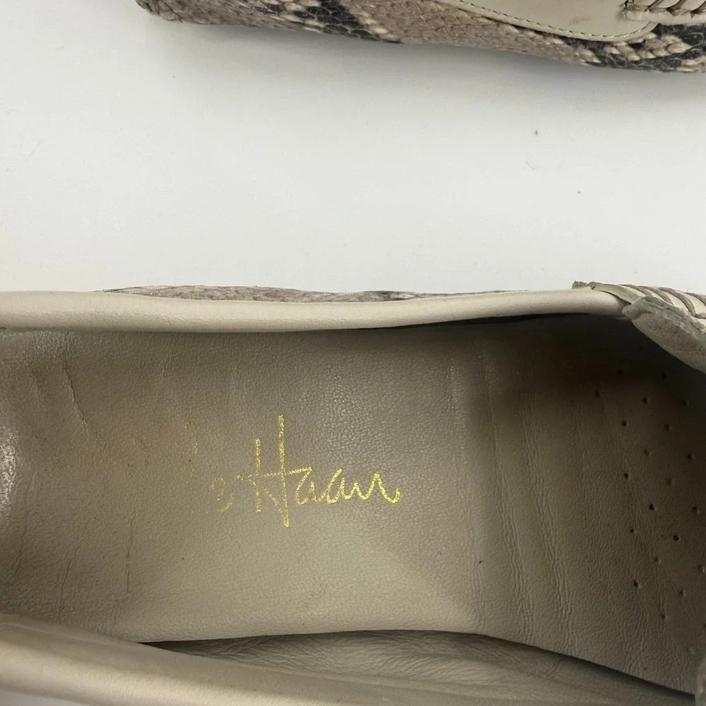 Cole Haan Driving Loafers Womens US 5B Brown Black Python Print Tassel Slip On